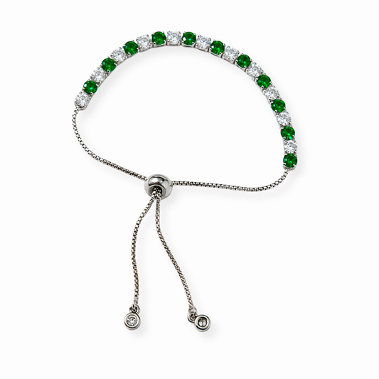 Pulsera Laminada en Oro Blanco de 18KL con Cristales Austriacos