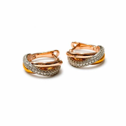 Argollas Laminadas en Tres Oros, Rosa, Blanco y Amarillo de 18KL con Swarovski