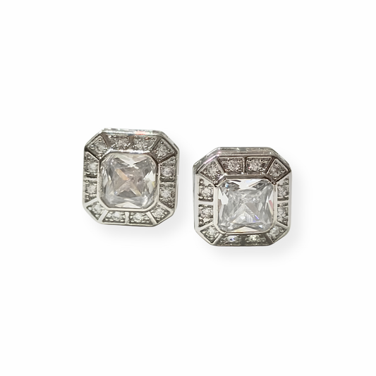Aretes Laminados en Oro Blanco de 18KL con Cristales Austriacos