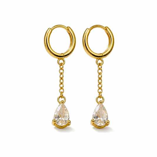 Huggies Colgantes Laminados en Oro de 18KL con Swarovski y Rodium
